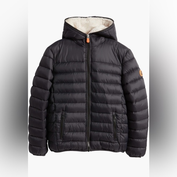 Save The Duck Kids’ Lemy faux fur linedBlack Hooded Quilted Jacket Size 16